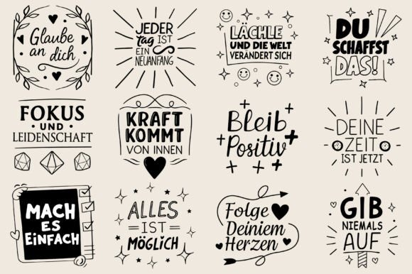 German Motivational Sayings Plotter File: Graphics for Crafts & Branding